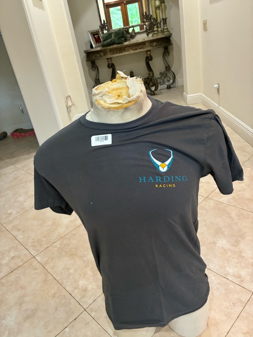 Next Level Apparel Men's Harding Racing Tee in Charcoal with Teal Logo